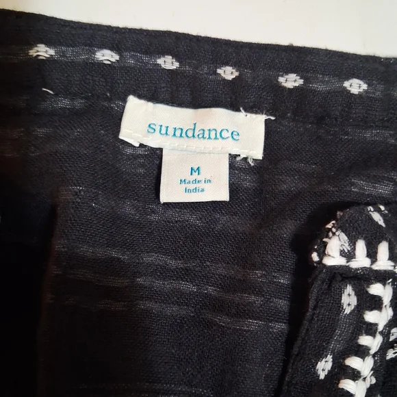 Sundance Electra Top Black Gauze Boho Embroidered Raw Edge Sleeves Sz M - Picture 7 of 10